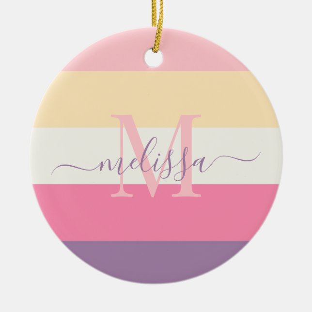 Pastel Pink White Yellow Purple Colour Block  Ceramic Tree Decoration (Front)