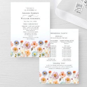 Pastel Pink Wild Flowers Wedding Ceremony Programme