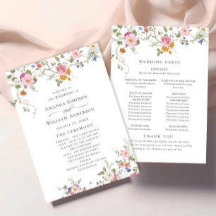 Pastel Pink Wild Flowers Wedding Ceremony Programme