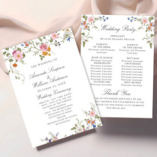 Pastel Pink Wild Flowers Wedding Ceremony Programme
