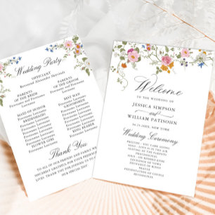 Pastel Pink Wild Flowers Wedding Ceremony Programme