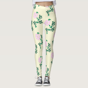 Pastel pink Wild Rose Flower  Leggings