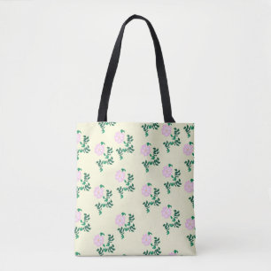 Pastel Pink Wild Rose Flower Vintage Pattern Tote Bag
