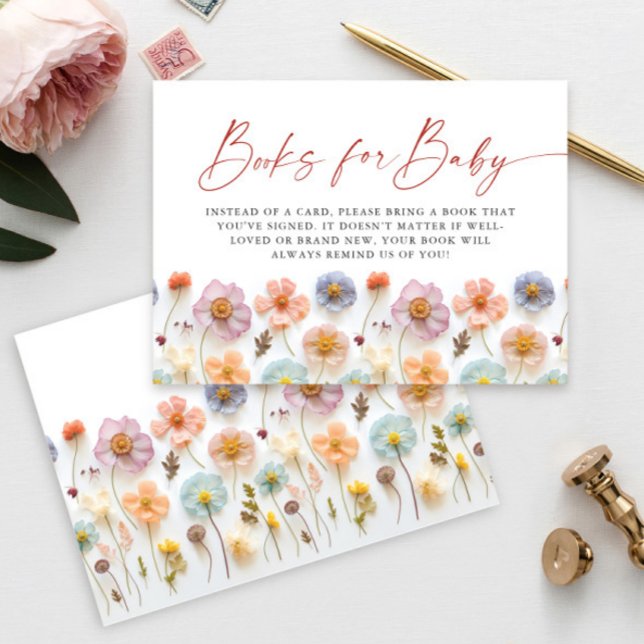 Pastel Pink Wildflower Baby Shower Books for Baby Enclosure Card (Creator Uploaded)