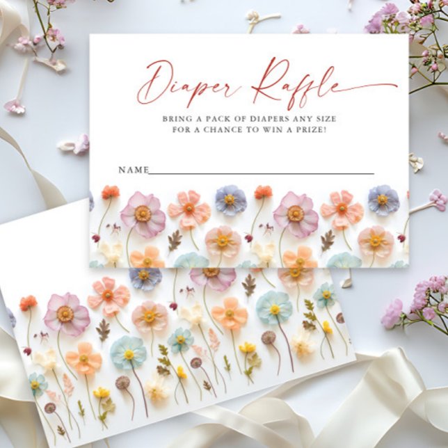 Pastel Pink Wildflower Baby Shower Diaper Raffle Enclosure Card (Creator Uploaded)
