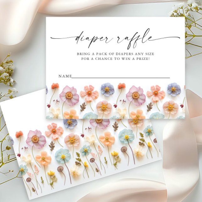 Pastel Pink Wildflower Baby Shower Diaper Raffle Enclosure Card (Creator Uploaded)