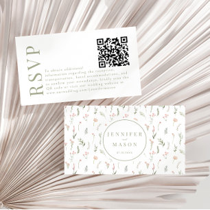 Pastel pink wildflower wedding RSVP QR code cards
