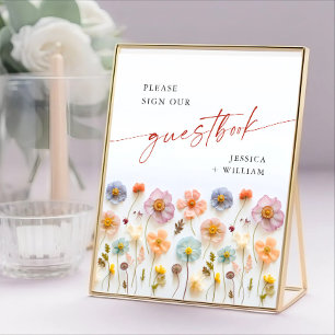 Pastel Pink Wildflowers Guestbook Wedding Sign