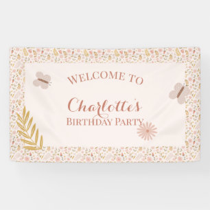 Pastel Pink Wildflowers with Butterflies Banner