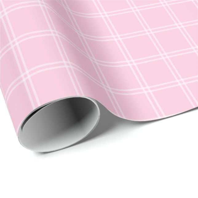 Pastel Pink Window Pane Plaid Wrapping Paper (Roll Corner)