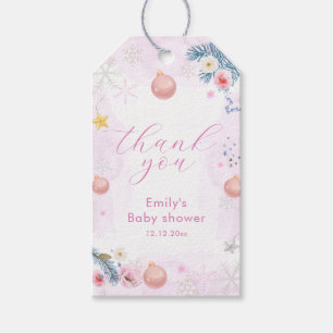 Pastel Pink Winter Snowflake Floral Baby Shower Gift Tags