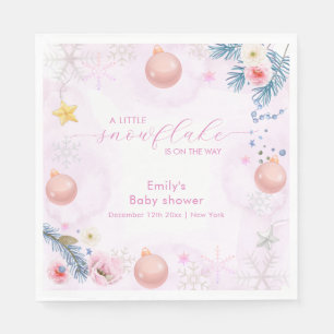 Pastel Pink Winter Snowflake Floral Baby Shower Napkin