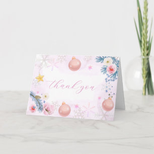 Pastel Pink Winter Snowflake Floral Baby Shower Thank You Card