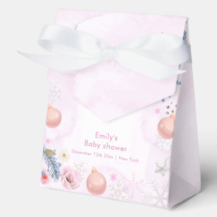 Pastel Pink Winter Snowflake Flower Baby Shower Favour Box