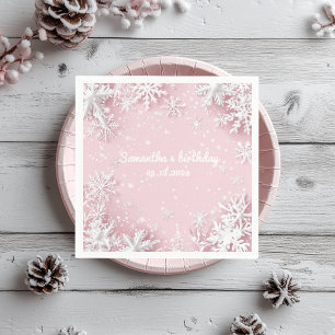 Pastel Pink Winter Wonderland Snowflake  Napkin