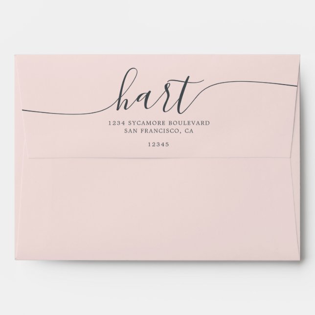 Pastel Pink with Black Script Return Address Envelope (Back (Top Flap))