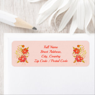 Pastel pink with bright orange typography