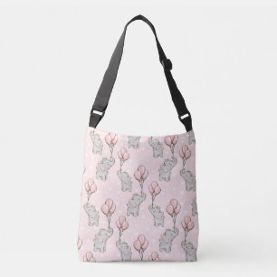 PASTEL PINK WITH GRAY BABY ELEPHANTS CROSSBODY BAG