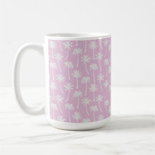 PASTEL PINK WITH WHITE SUMMER TROPICAL PALM TREES COFFEE MUG