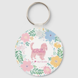 Pastel Pink Wreath Cavalier King Charles Spaniel  Key Ring