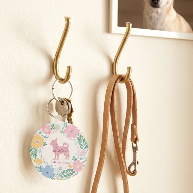 Pastel Pink Wreath Chihuahua - Custom Photo  Key Ring (Creator Uploaded)