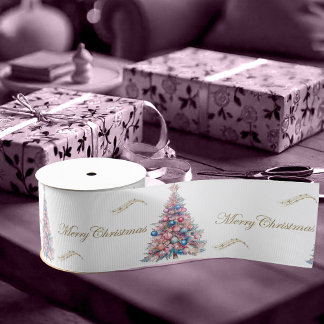 Pastel Pink Xmas Trees Christmas  Grosgrain Ribbon