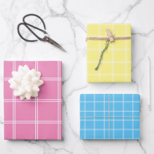 Pastel Pink Yellow Blue and White Thin Plaid Wrapping Paper Sheet