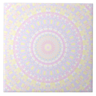 Pastel Pink, Yellow, Blue Kaleidoscope Tile