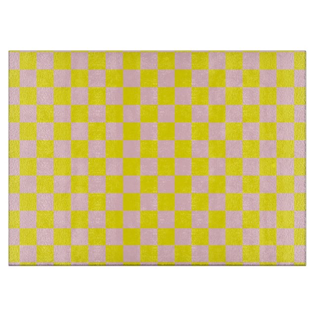 Pastel Pink Yellow Chequered Chequerboard Vintage Cutting Board (Front)
