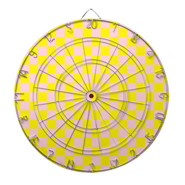 Pastel Pink Yellow Chequered Chequerboard Vintage Dartboard (Front)