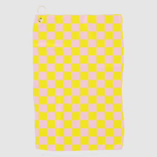 Pastel Pink Yellow Chequered Chequerboard Vintage Golf Towel