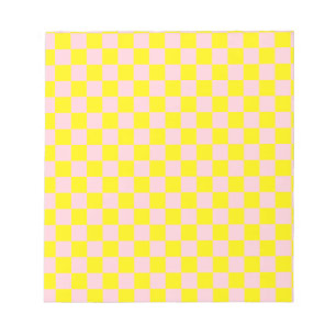 Pastel Pink Yellow Chequered Chequerboard Vintage Notepad