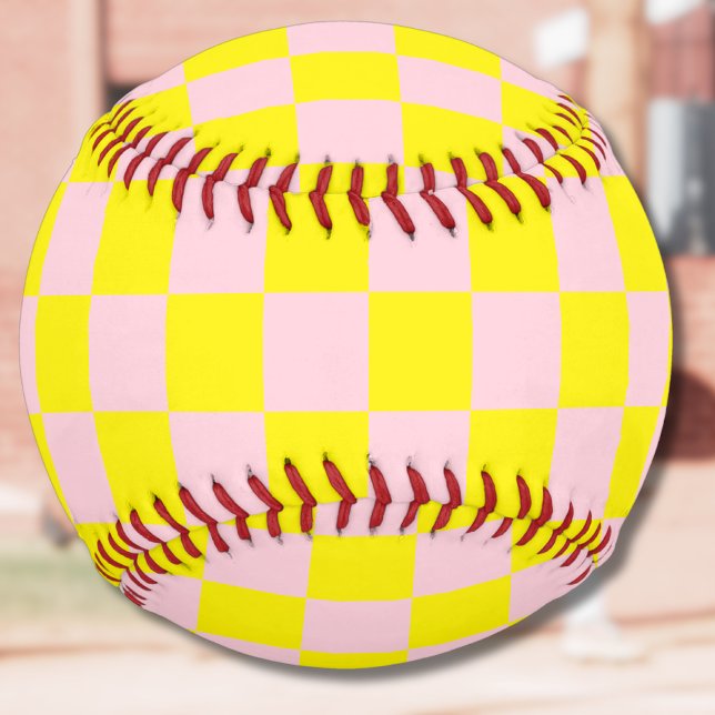 Pastel Pink Yellow Chequered Chequerboard Vintage Softball (Creator Uploaded)