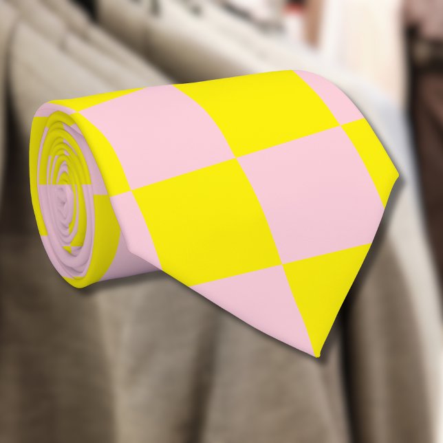 Pastel Pink Yellow Chequered Chequerboard Vintage Tie (Creator Uploaded)