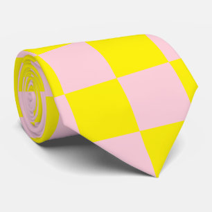 Pastel Pink Yellow Chequered Chequerboard Vintage Tie