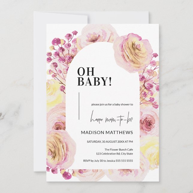Pastel Pink Yellow Floral Baby Girl Baby Shower Invitation (Front)