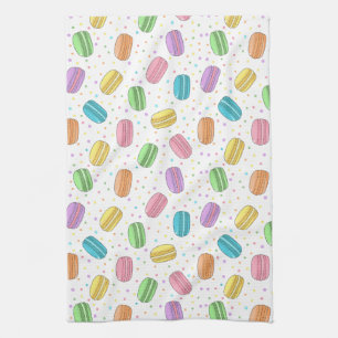 Pastel Pink Yellow Green Blue French Macarons Tea Towel