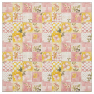 Pastel Pink Yellow Patchwork Vintage Quilt Fabric