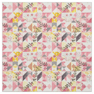 Pastel Pink Yellow Patchwork Vintage Quilt Fabric