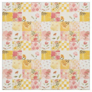 Pastel Pink Yellow Patchwork Vintage Quilt Fabric