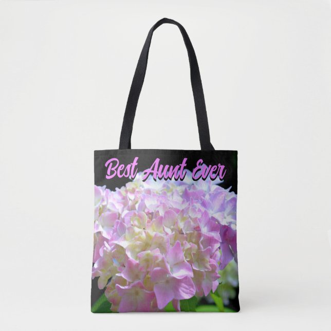 pastel pink yellow purple hydrangeas flowers Aunt Tote Bag (Front)
