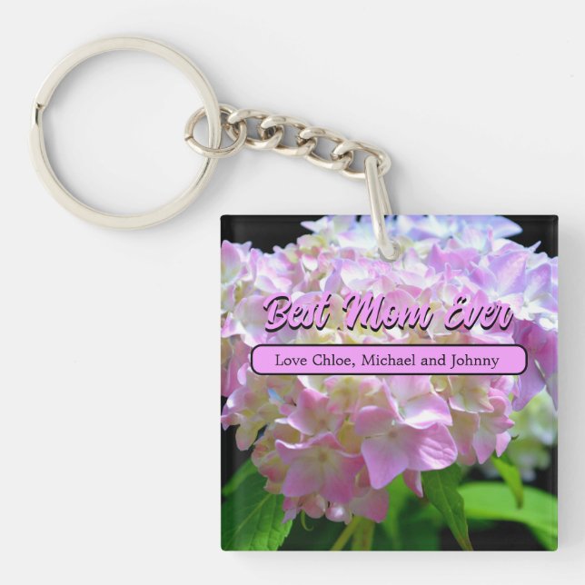 pastel pink yellow purple hydrangeas flowers key ring (Front)