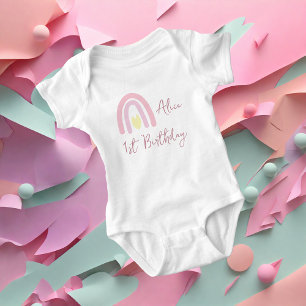 Pastel pink yellow rainbow Birthday party Baby Bodysuit