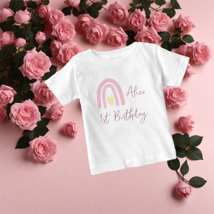 Pastel pink yellow rainbow Birthday party Baby T-Shirt