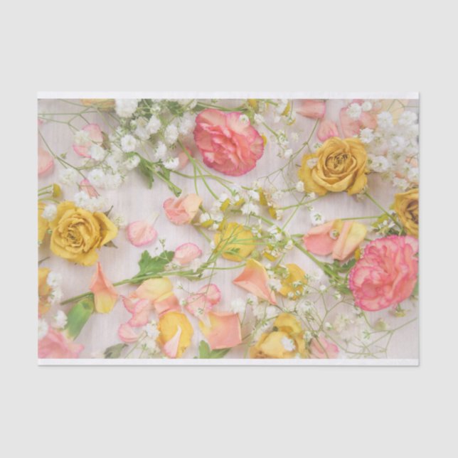 Pastel Pink Yellow Roses Tissue Paper (Front)
