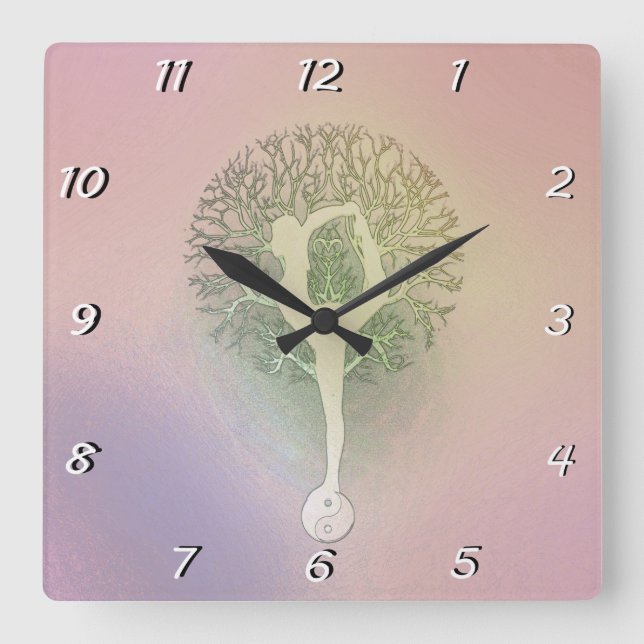 Pastel Pink Yoga Tree Square Wall Clock (Front)