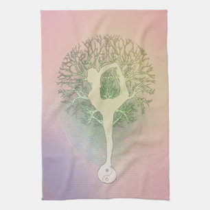 Pastel Pink Yoga Tree Tea Towel
