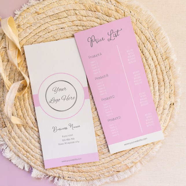 Pastel pink your logo feminine price list  rack card (Creator Uploaded)