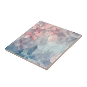 Pastel Pinks Blue Floral Leaves Illustration Tile