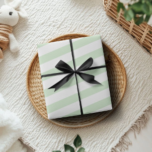 Pastel Pistachio and White Wide Horizontal Striped Wrapping Paper